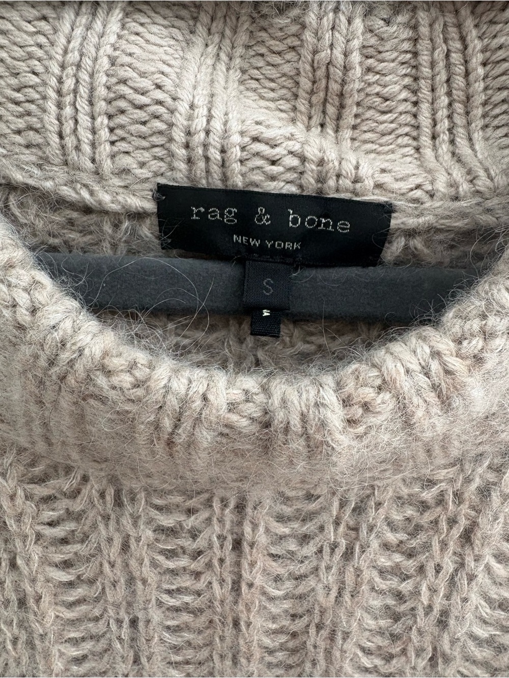 rag & bone Taupe Crewneck Cable Knit Sweater